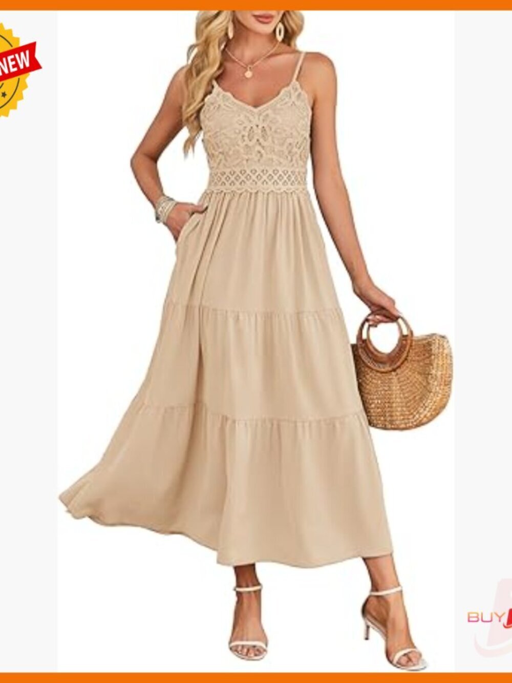 Crochet Lace Maxi Dress Spaghetti Strap Summer Beach Vacation Long Dress